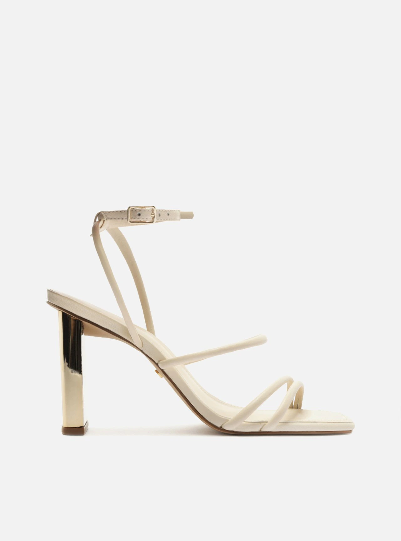 Sandália Off White Salto Bloco Fivela Tiras
