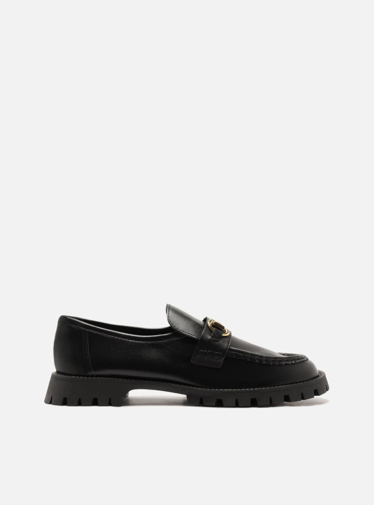 Mocassim Preto Couro Tratorado Tira Bridão