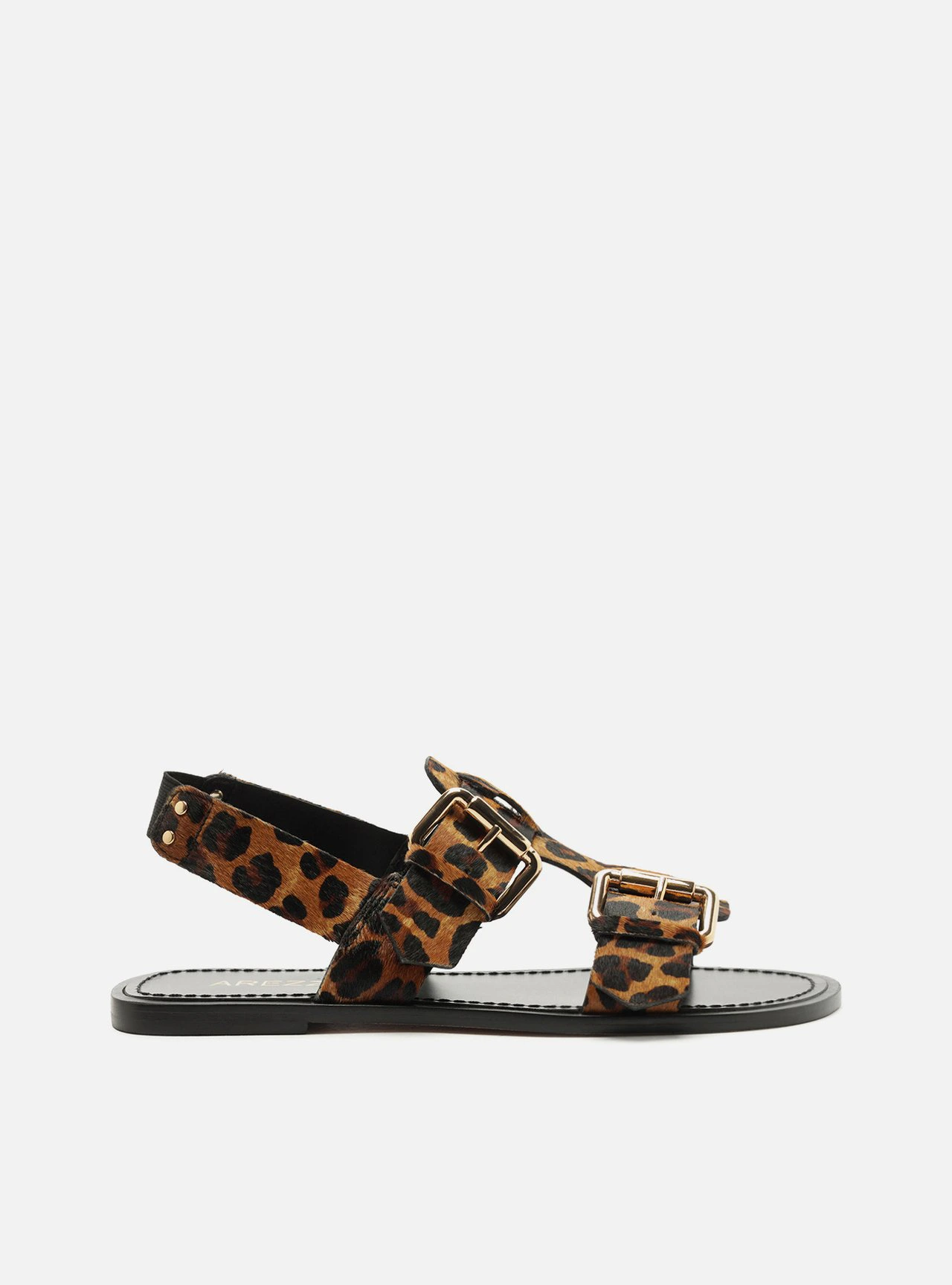 Sandália Rasteira Animal Print Pelo Tiras Largas Fivela