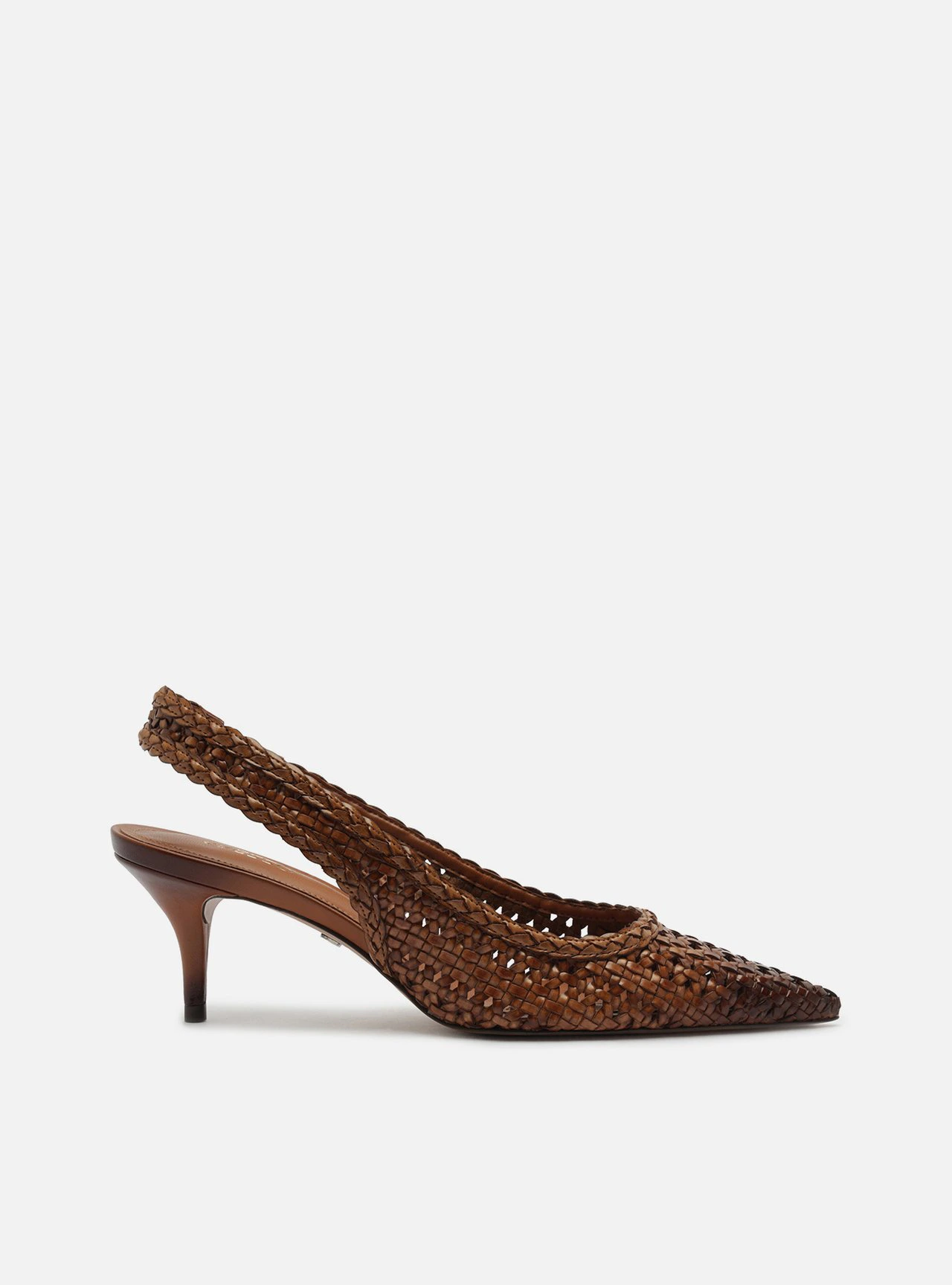 Scarpin Marrom Tressê Salto Fino Slingback