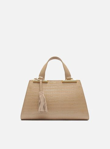 Bolsa Tote Bege Couro Croco Média Barbicacho