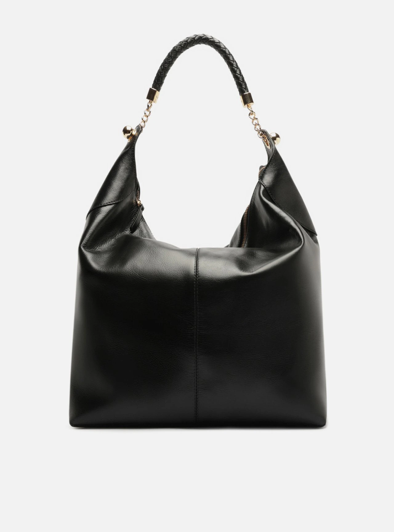 Bolsa Hobo Preta Couro Grande Tressê