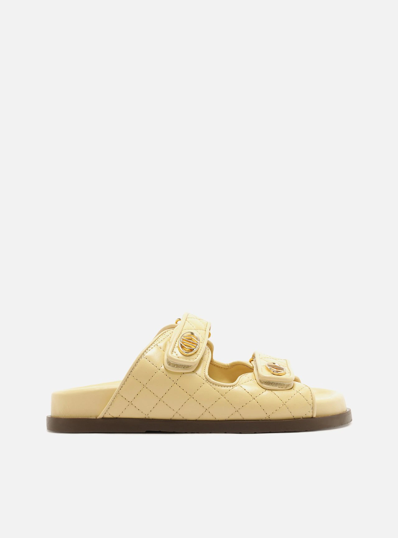Sandália Papete Amarela Couro Flatform Matelassê