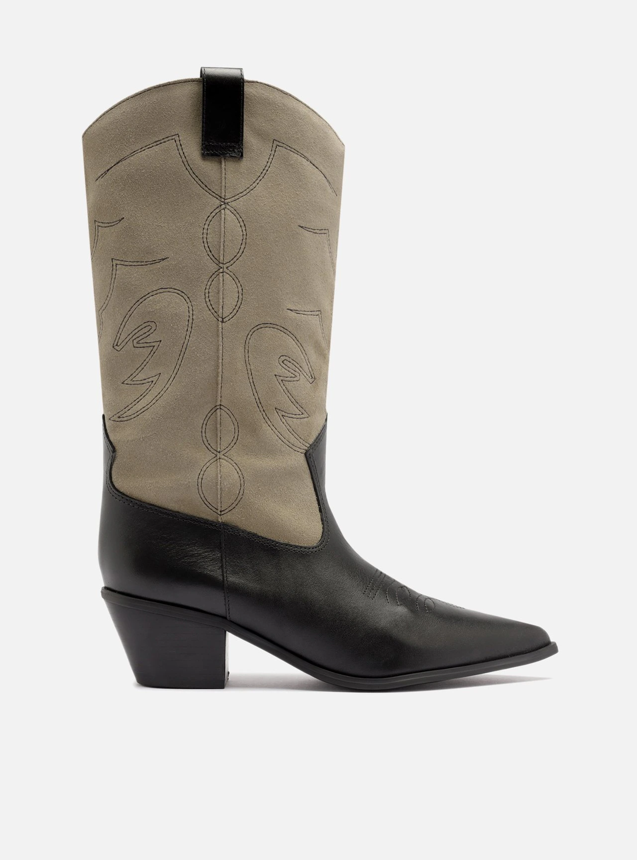 Bota Bico Fino Couro Cano Longo Salto Bloco