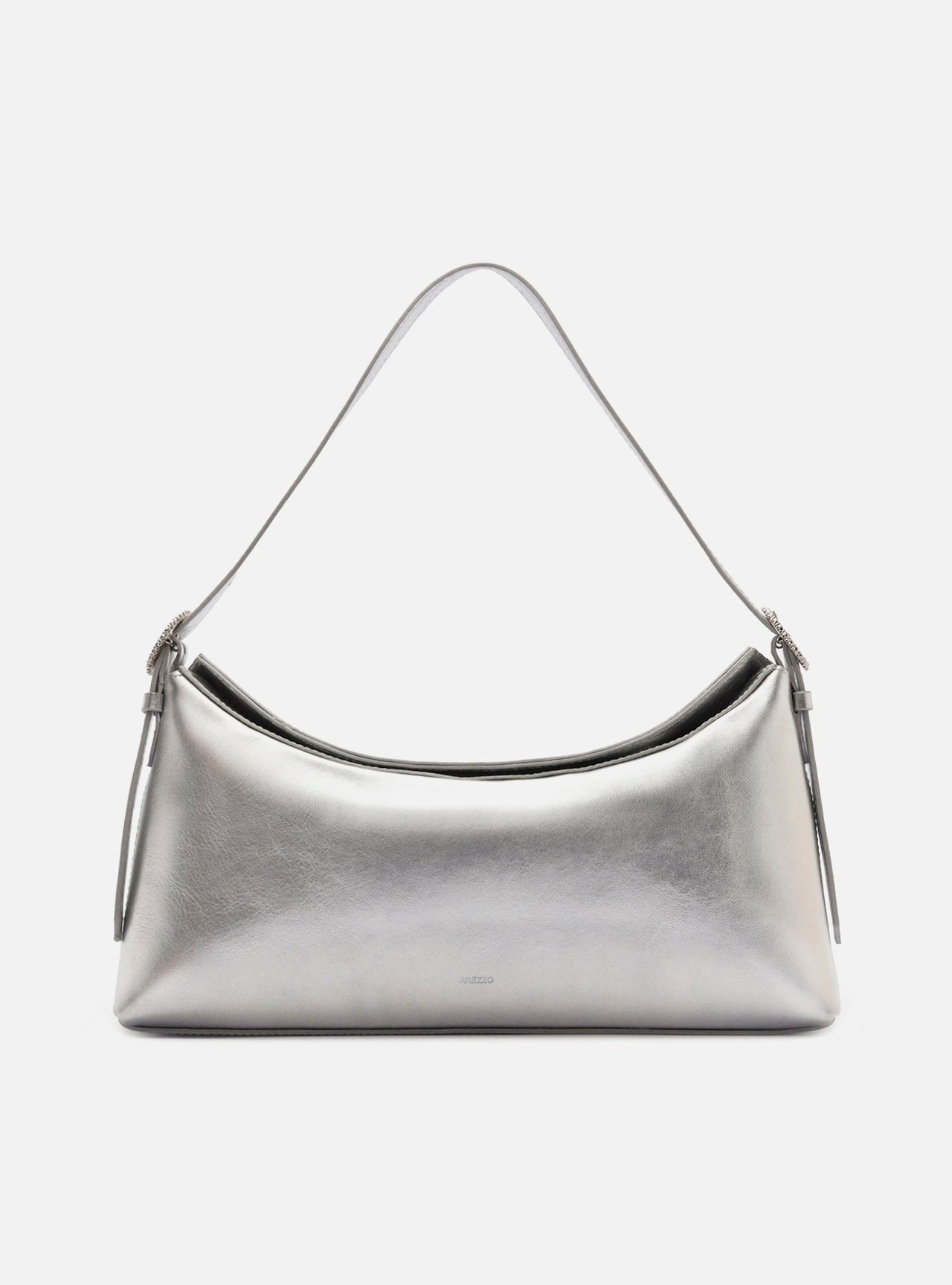 Bolsa Shoulder Prata Couro Grande Básica