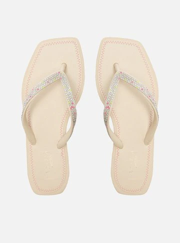 Chinelo de Dedo Off-White Recouro Square Strass