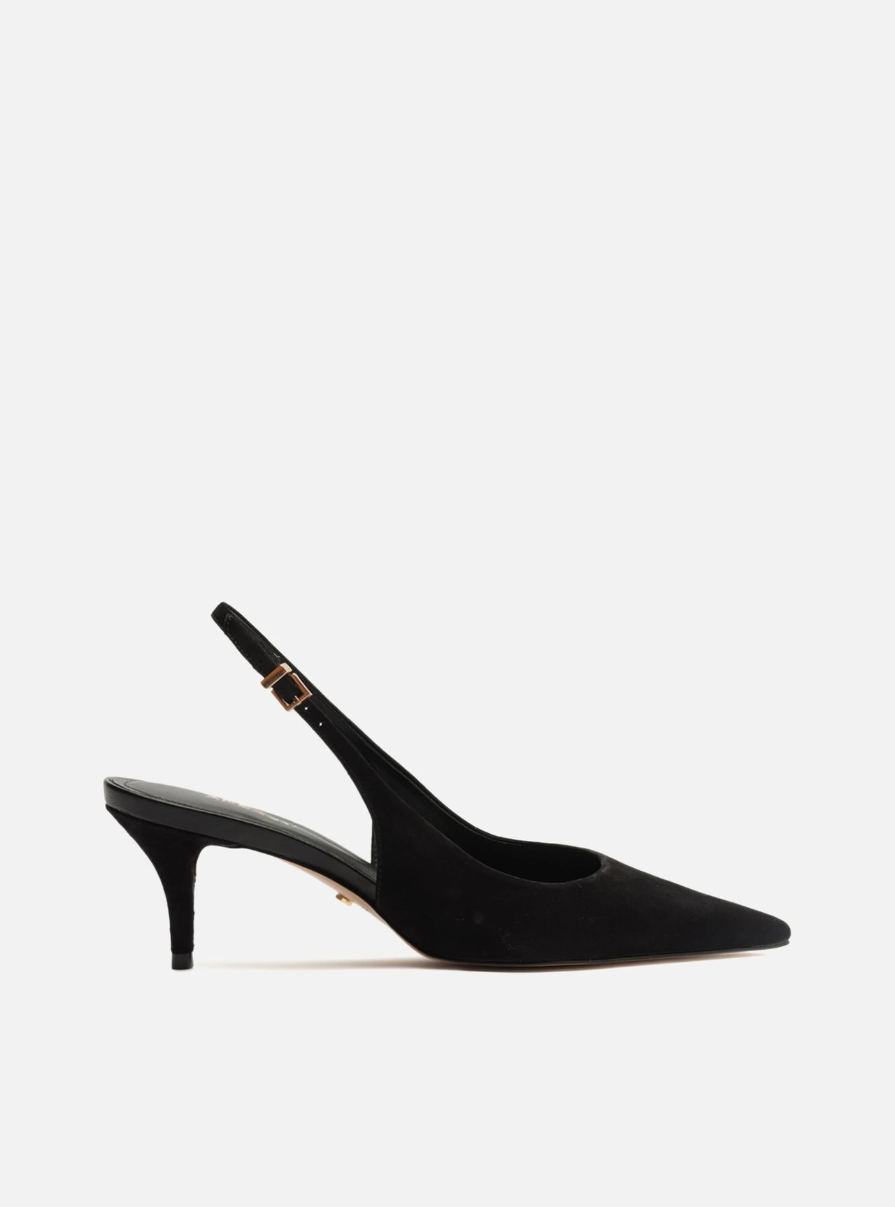 Scarpin Preto Acamurçado Slingback Salto Baixo