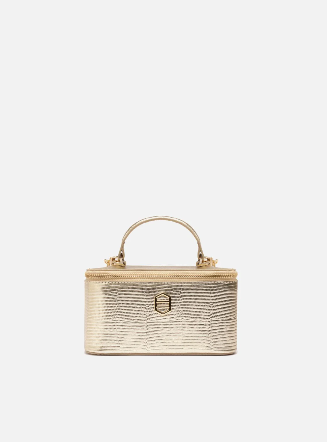 Bolsa Tiracolo Dourada Couro Pequena Croco Corrente
