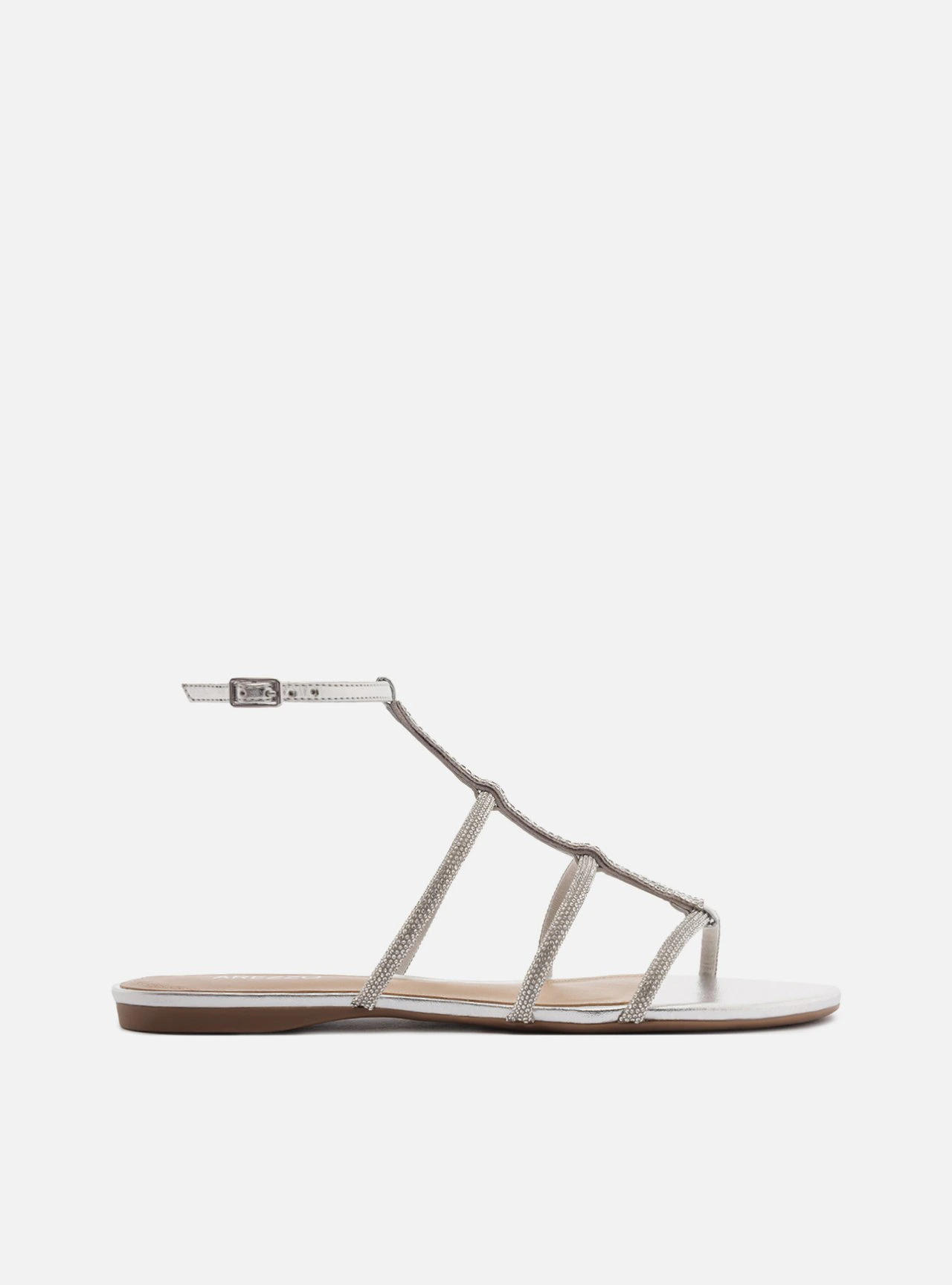 Sandália Rasteira Prata Strass Gladiadora