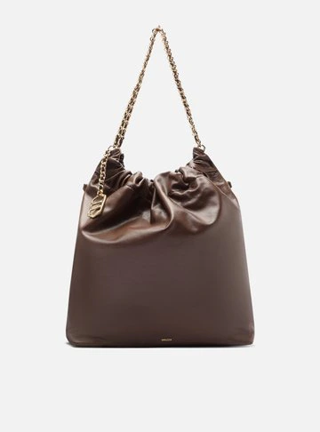Bolsa Hobo Marrom Cacau Couro Grande Alça Corrente