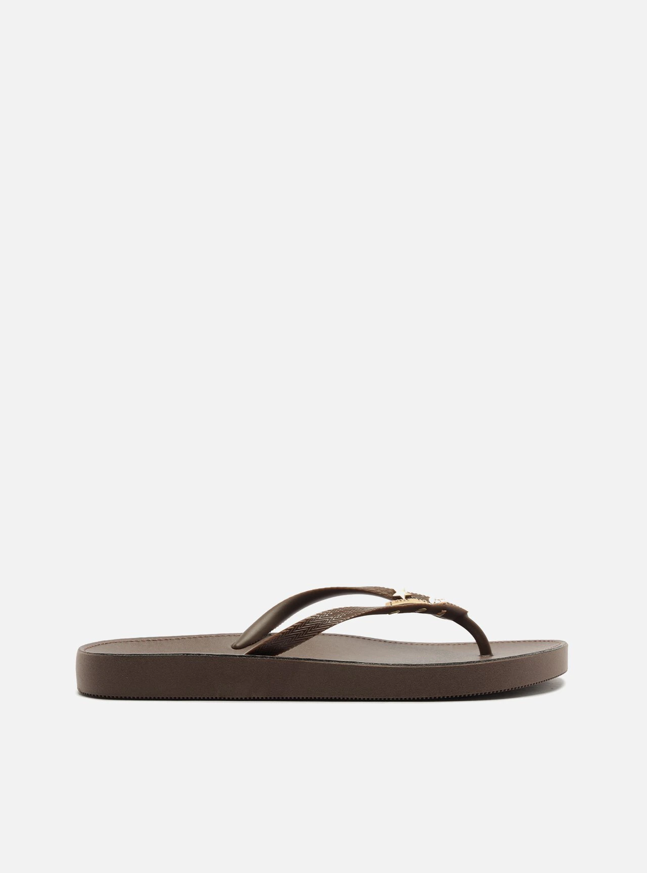 Chinelo de Dedo Marrom Flatform Metais Brizza