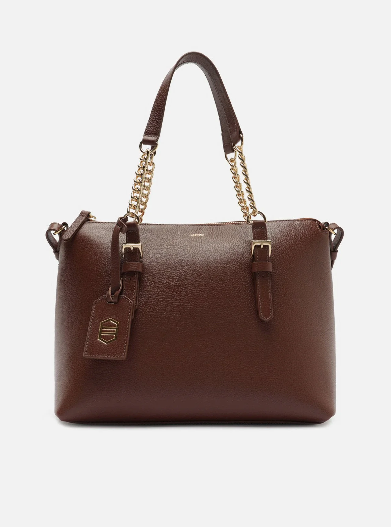 Bolsa Tote Marrom Couro Grande Alça Corrente