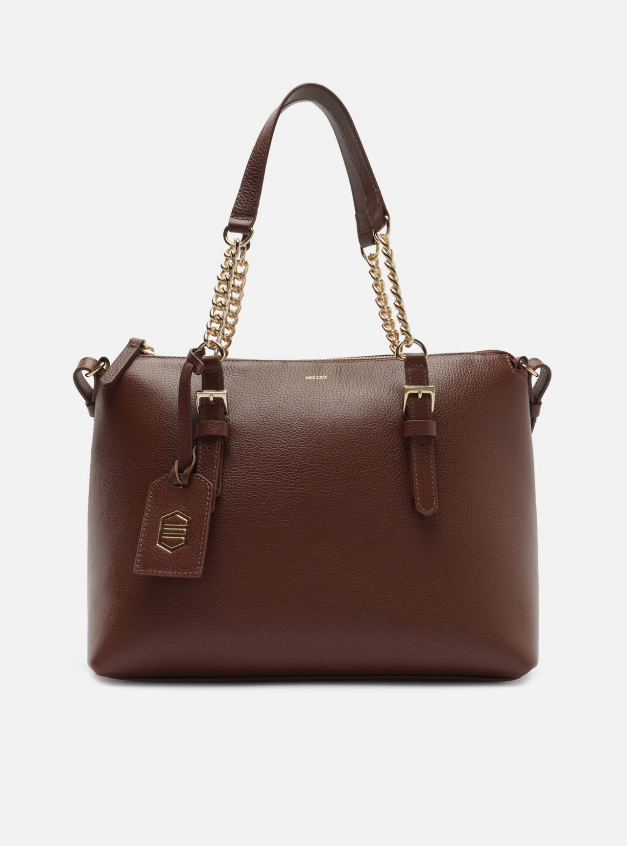 Bolsa Tote Marrom Couro Grande Alça Corrente
