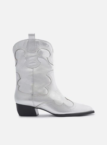 Bota Prata Couro Cano Curto Western Folk