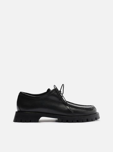 Mocassim Preto Couro Tratorado Amarração Siena
