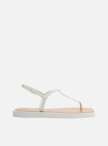 Sandália Rasteira Branca Slim Square Brizza