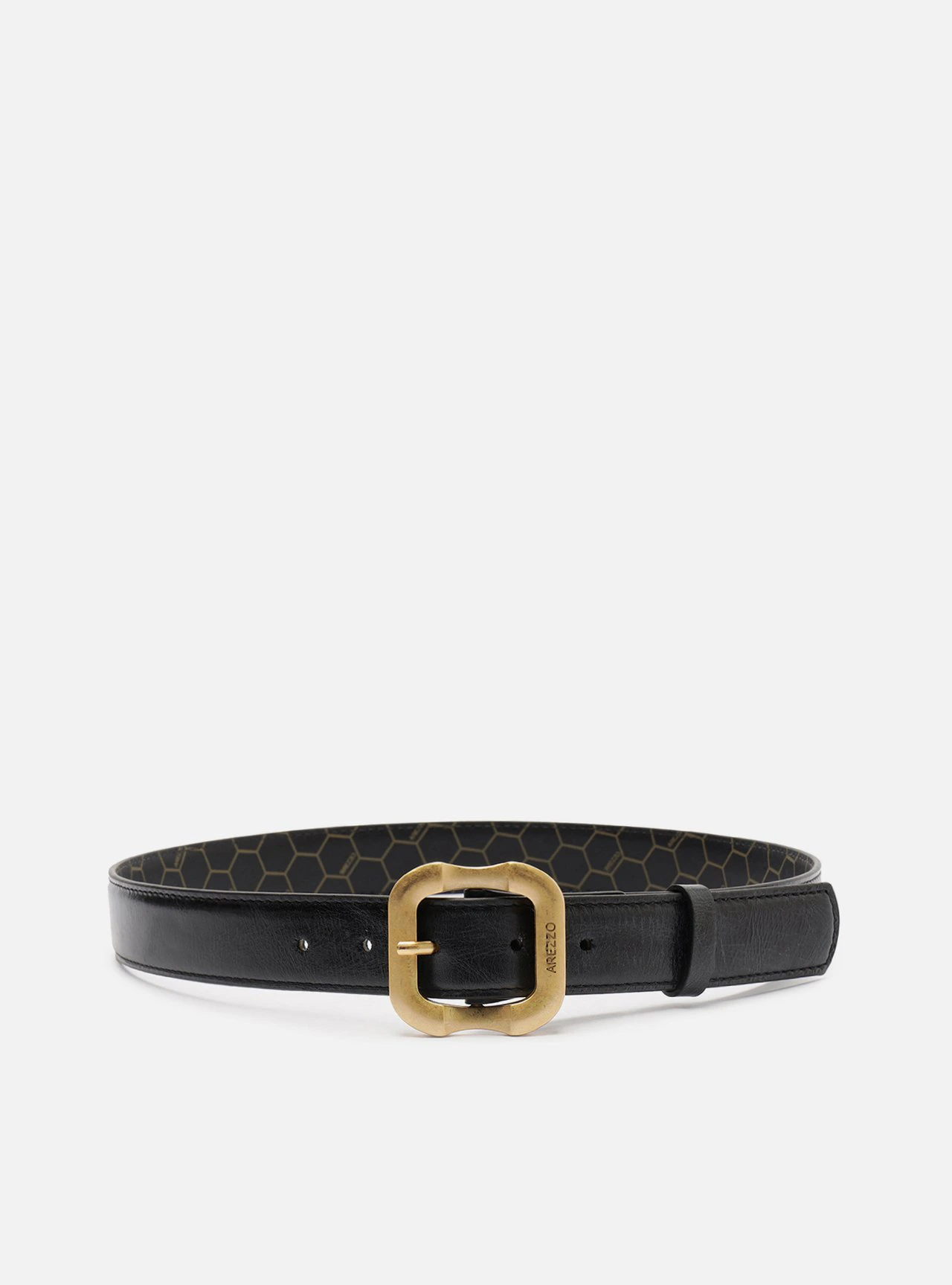 Cinto Preto Couro Worn Largo Fivela