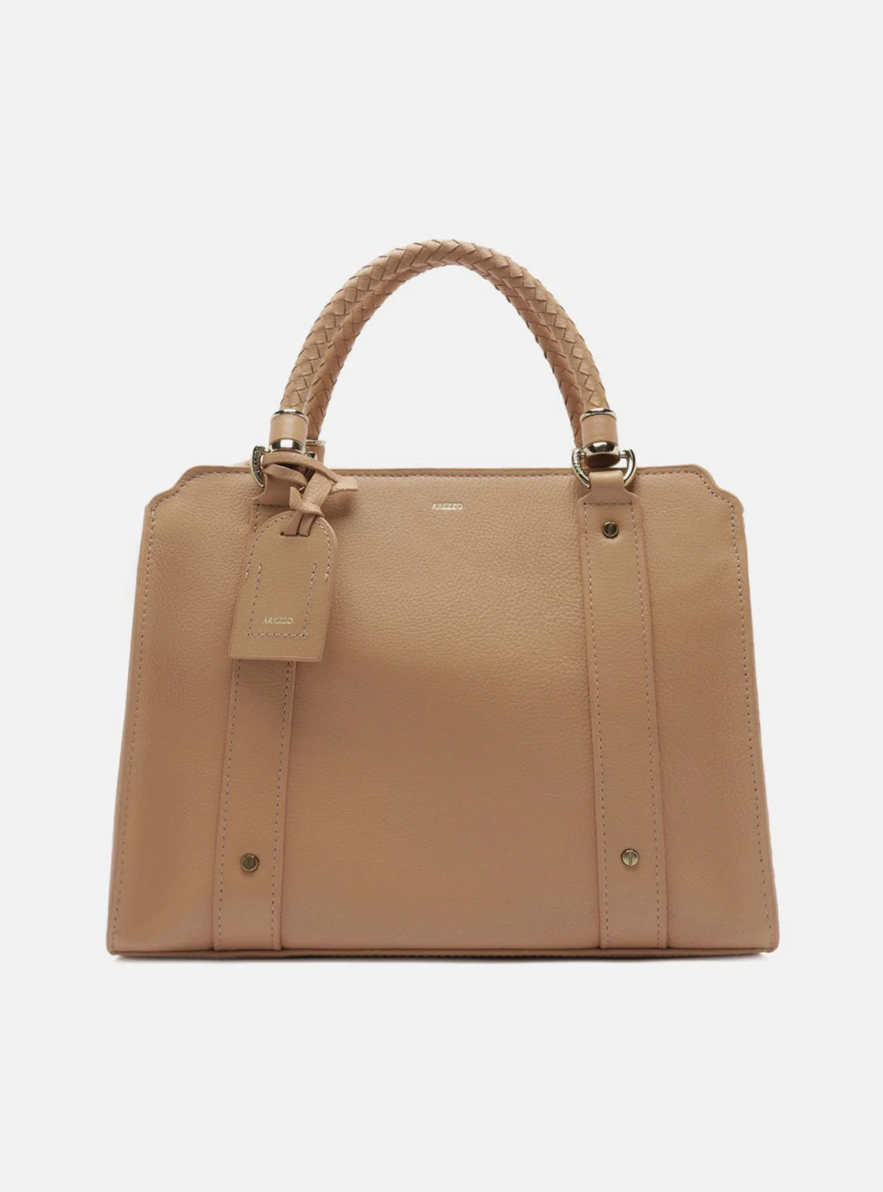 Bolsa Tote Nude Couro Grande Alça Trançada