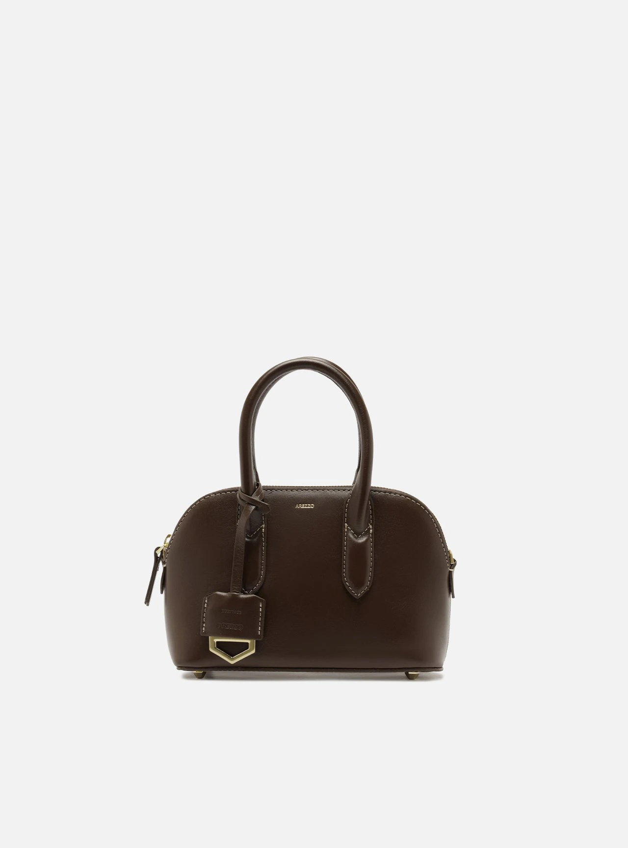 Bolsa Tiracolo Marrom Couro Pequena Metais Dourados