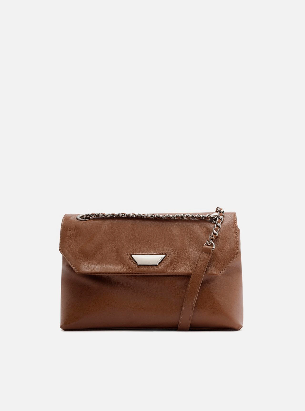 Bolsa Tiracolo Marrom Couro Média Metal