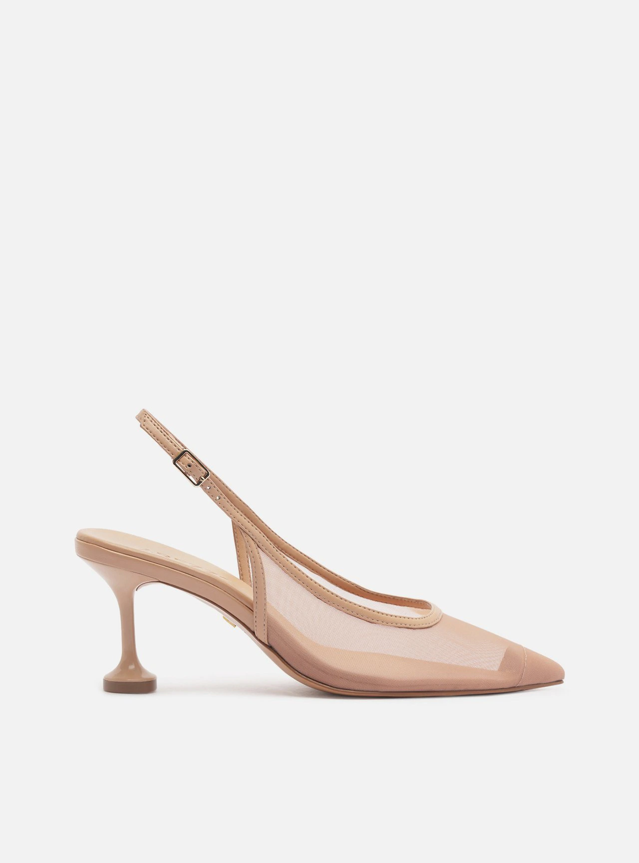 Scarpin Bege Tela Salto Médio Taça Slingback