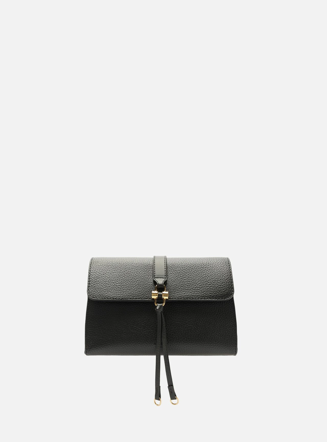 Bolsa Tiracolo Preta Pequena Detalhe Tiras Metal