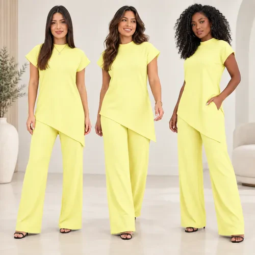 Conjunto Feminino Comfy Blusa Assimétrica E Calça Pantalona