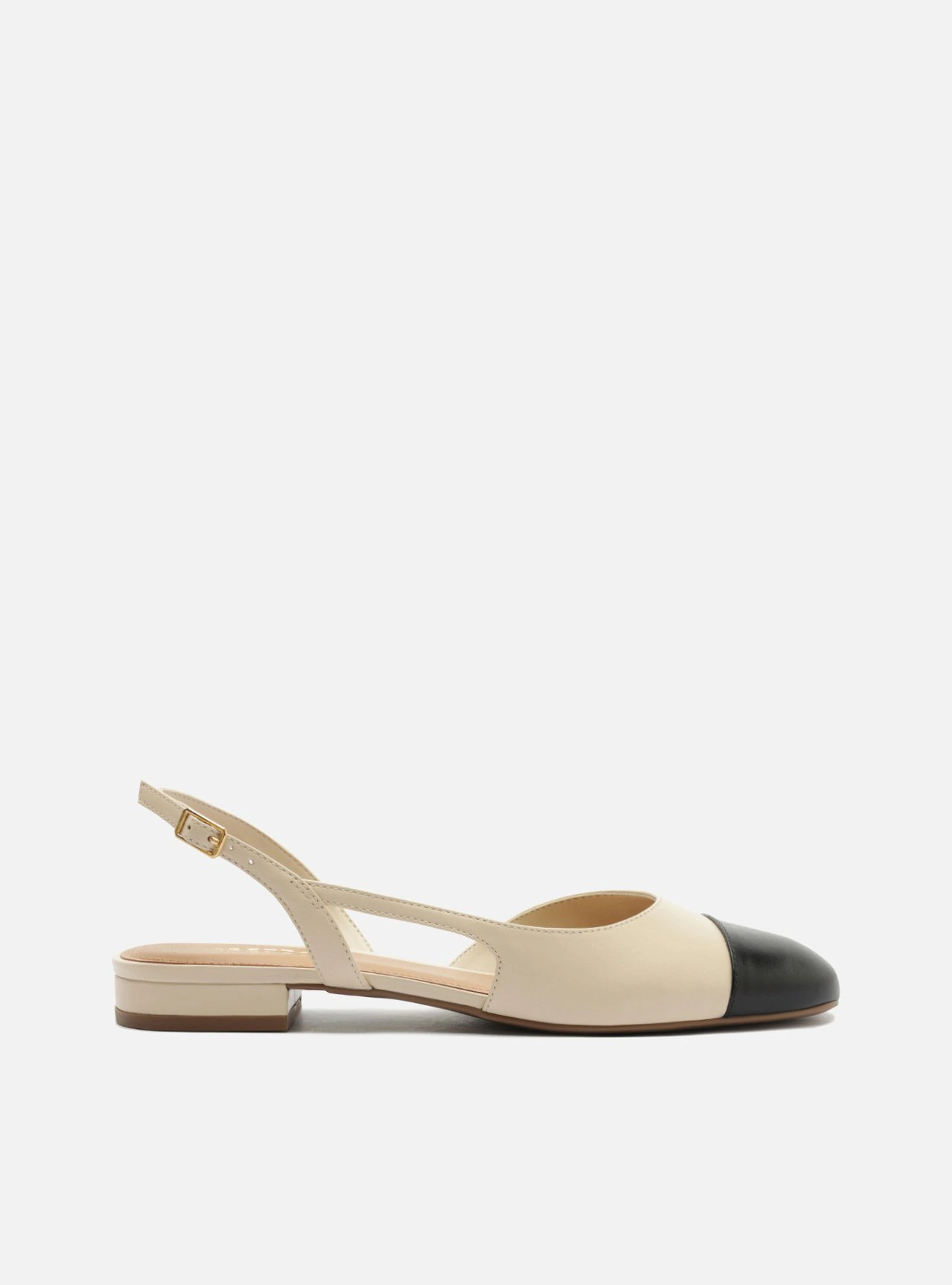 Sapatilha Branca Couro Slingback Cap Toe Preto