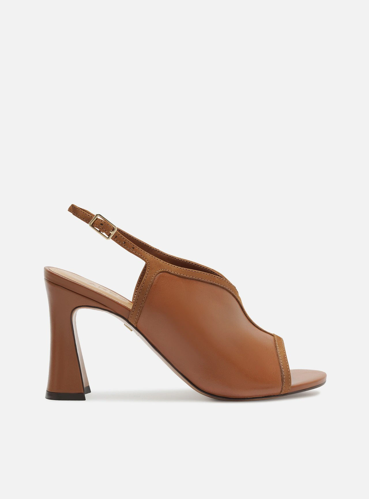 Sandália Marrom Salto Alto Bloco Peep Toe Slingback