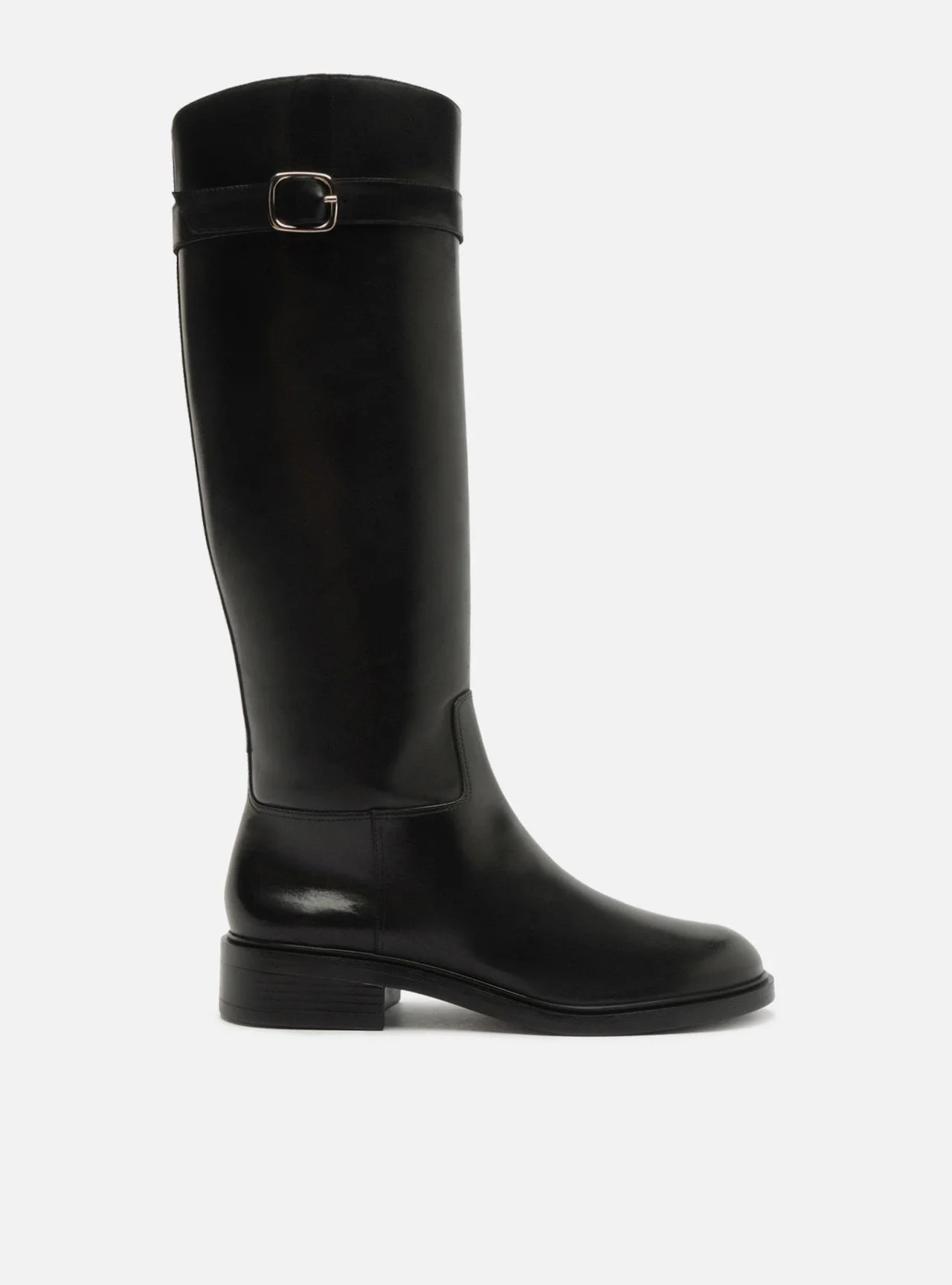 Bota Preta Couro Cano Longo Salto Bloco