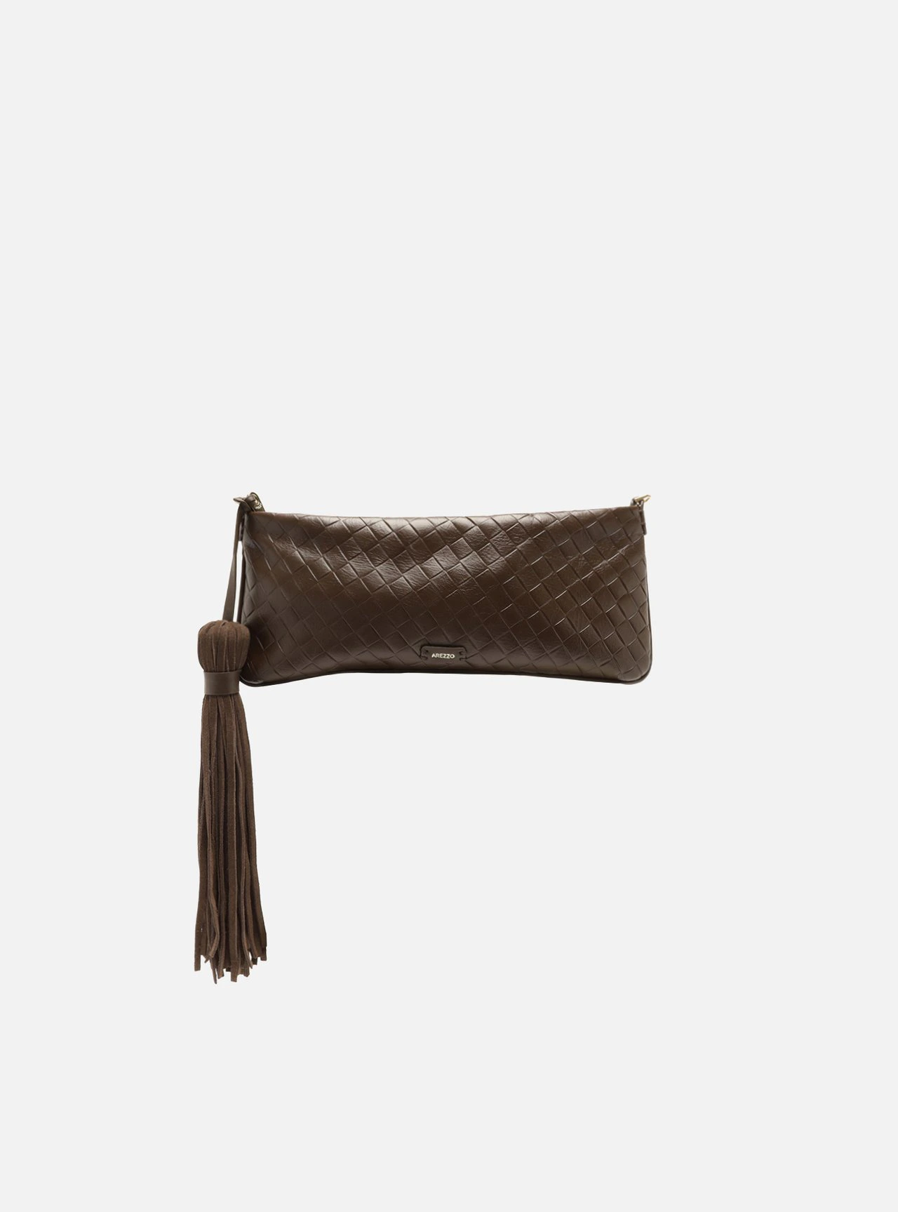 Bolsa Clutch Marrom Couro Pequena Tressê Franja