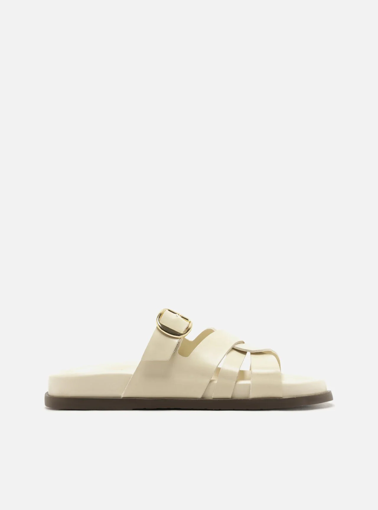 Sandália Papete Off White Couro Fivela Dourada