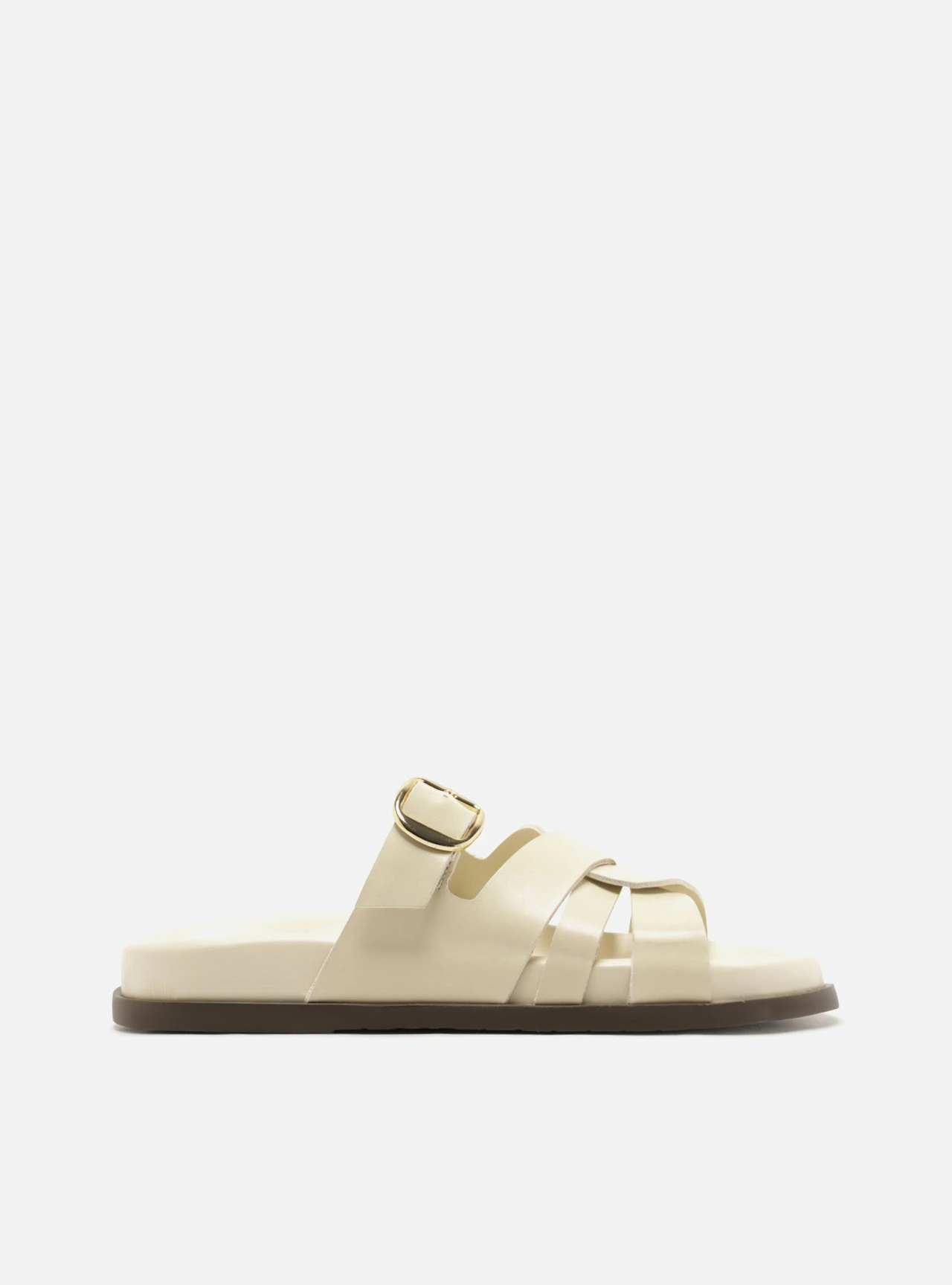 Sandália Papete Off White Couro Fivela Dourada