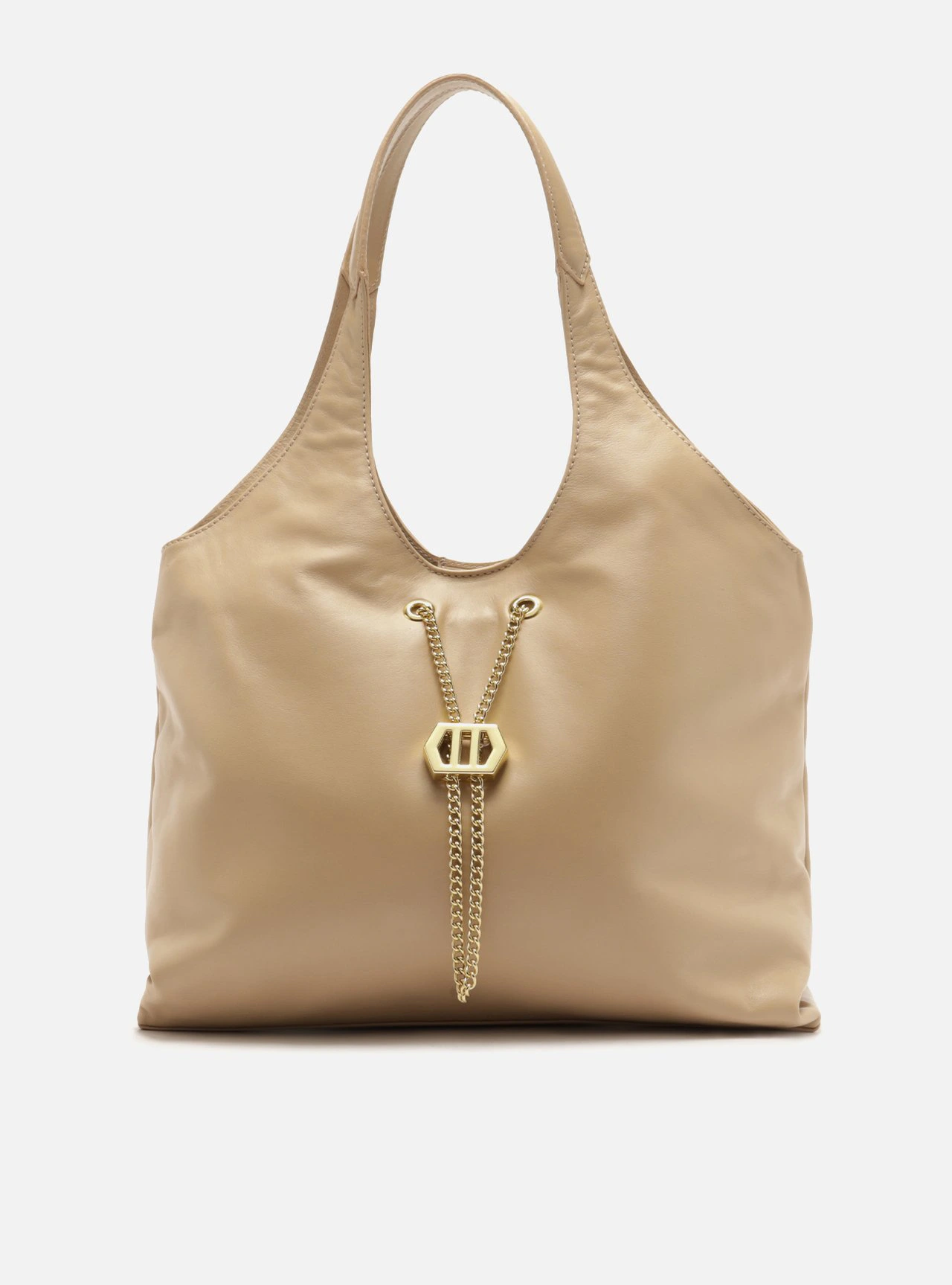 Bolsa Hobo Nude Couro Grande Corrente Dourada