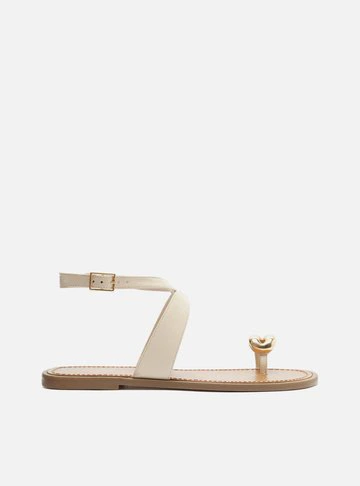 Sandália Rasteira Off-White Couro Metal Bold