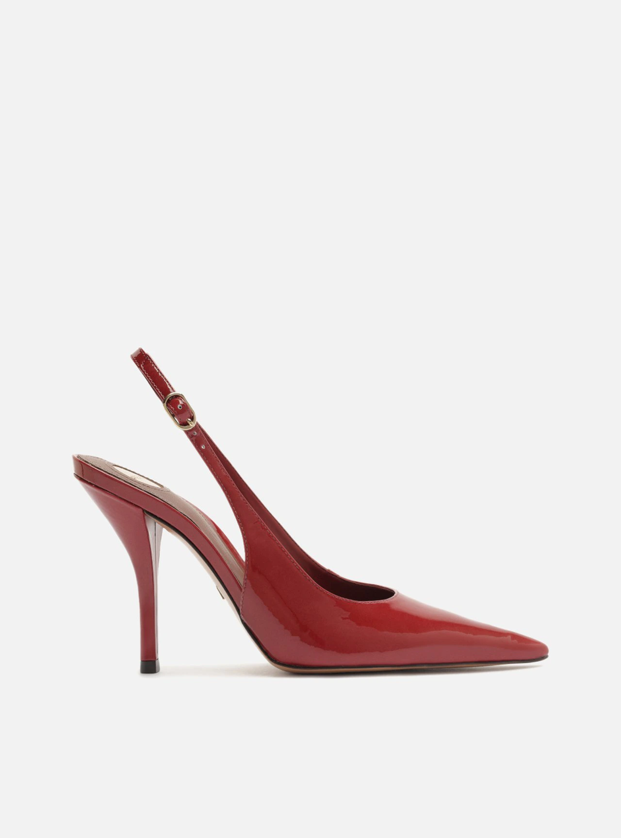 Scarpin Vermelho Salto Fino Fivela Slingback