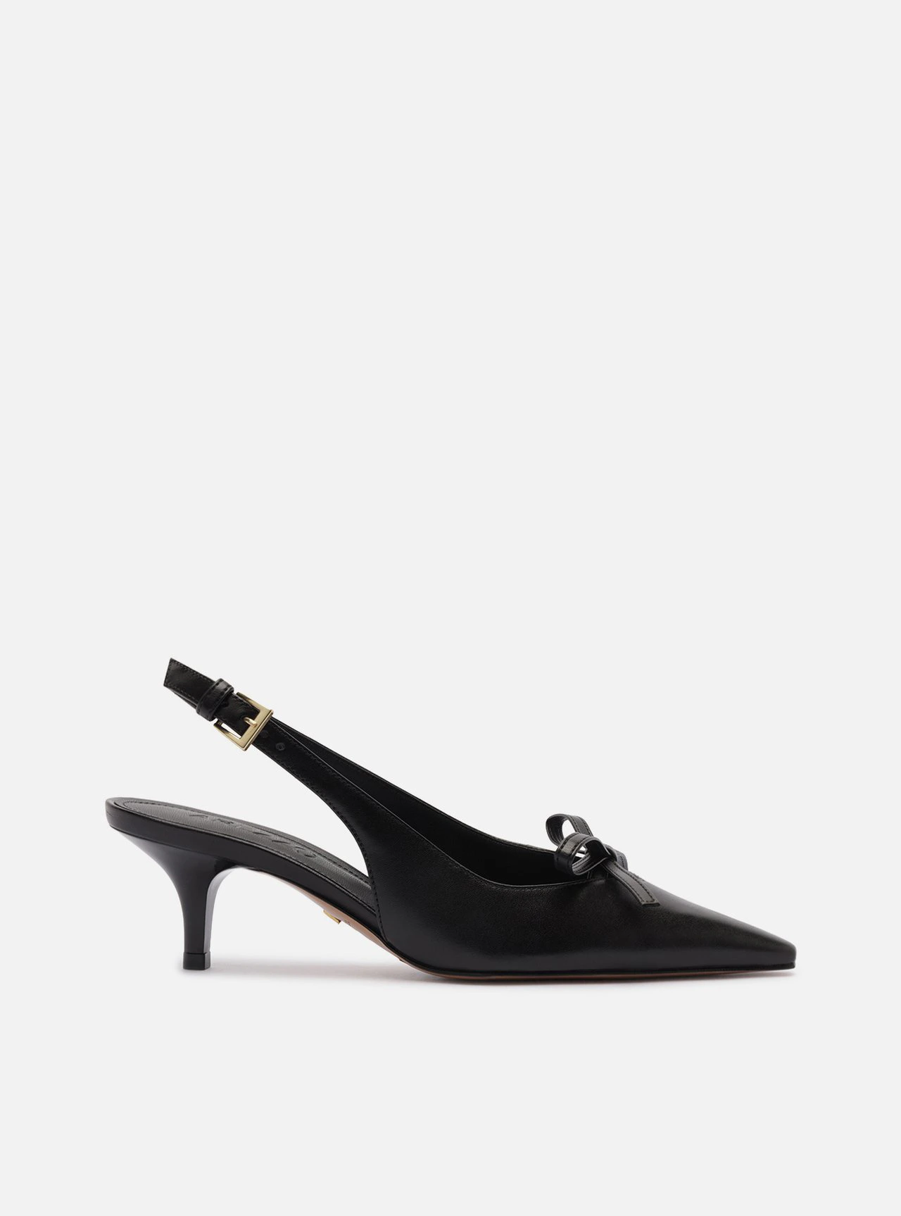 Scarpin Preto Couro Salto Fino Slingback Laço