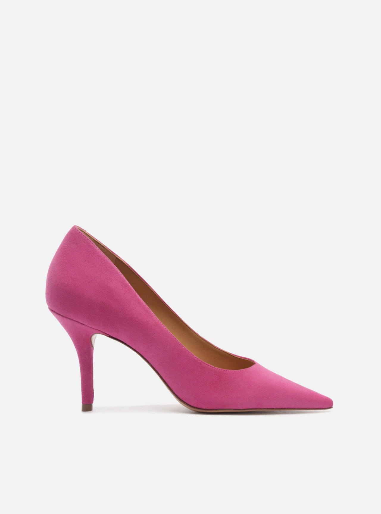 Scarpin Rosa Camurça Salto Fino Essencial 85