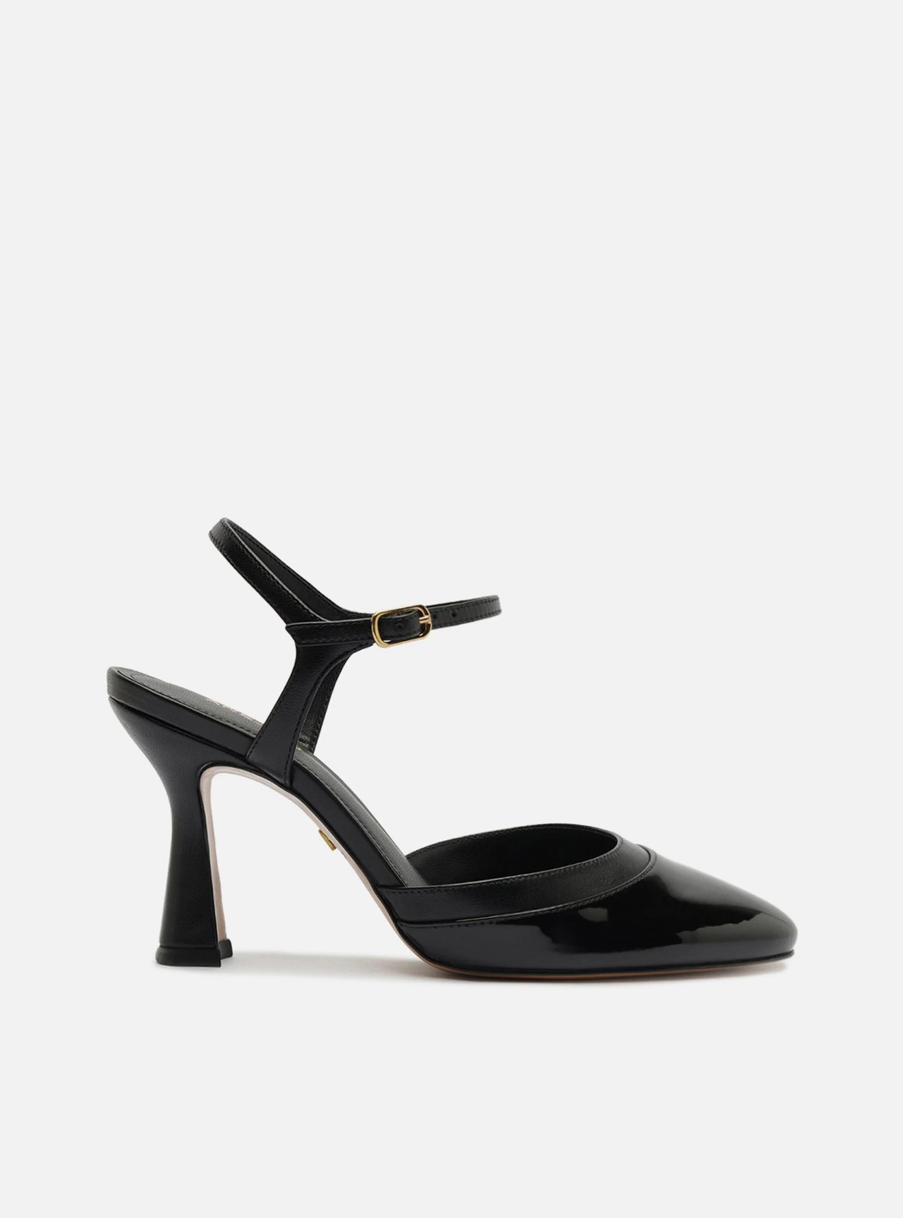 Scarpin Preto Salto Geométrico Fivela Slingback