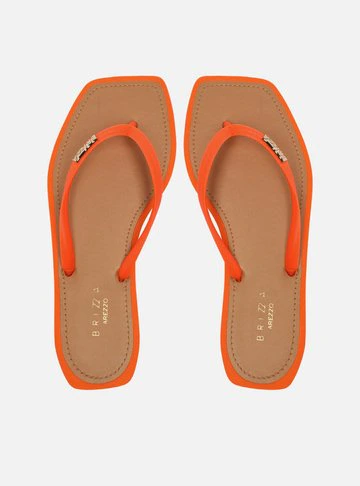 Chinelo de Dedo Laranja Square Palmilha Marrom