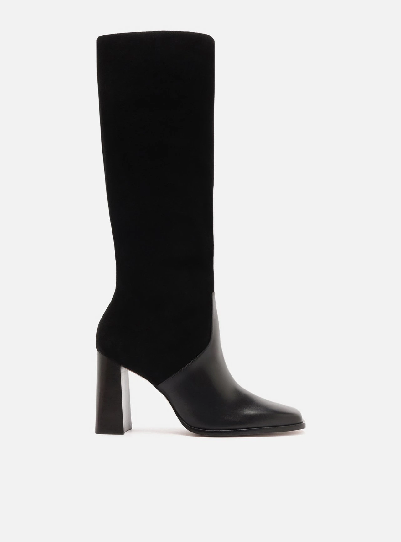 Bota Preta Cano Longo Salto Bloco Suede