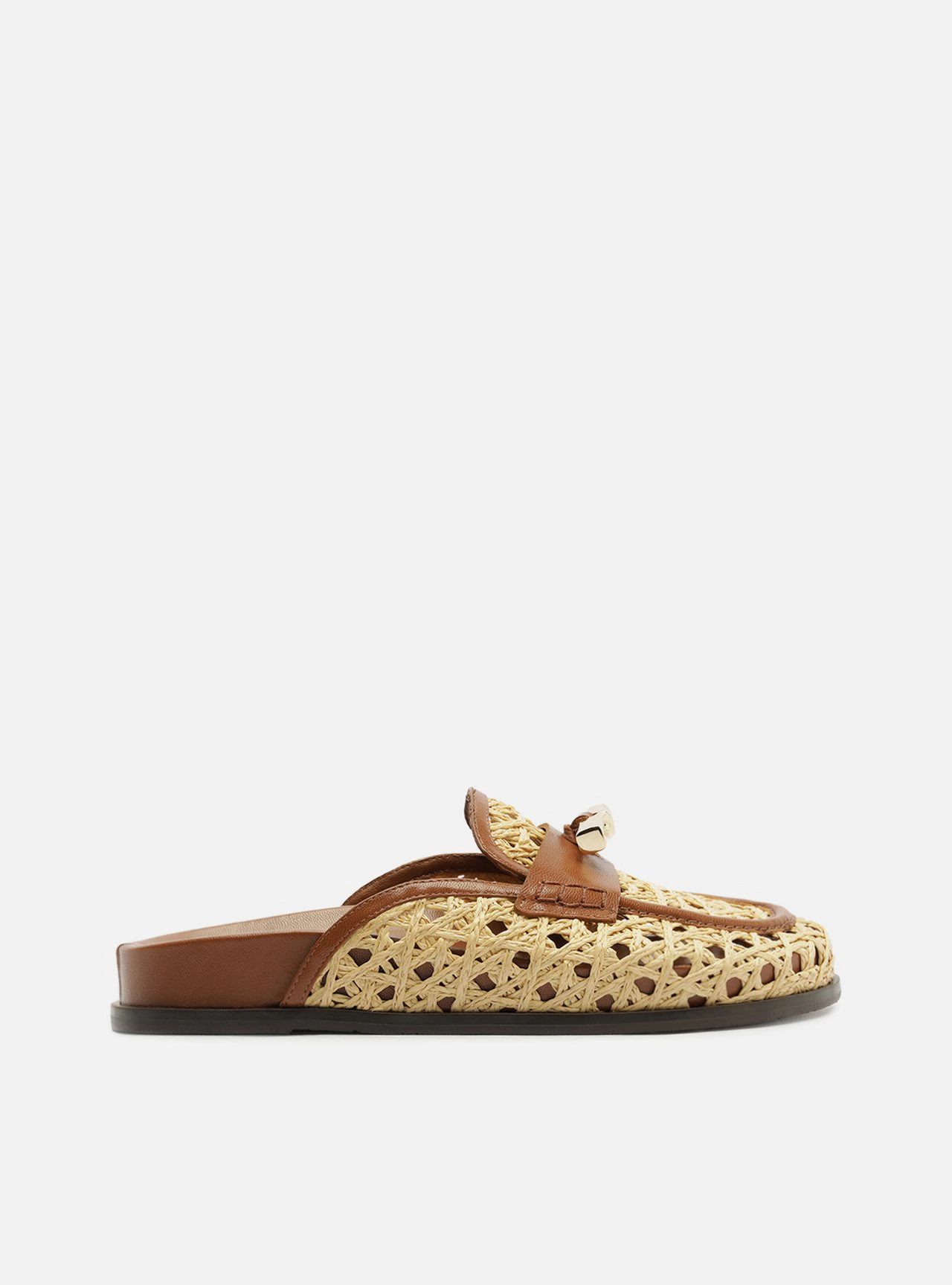 Mule Sabot Palha Couro Marrom