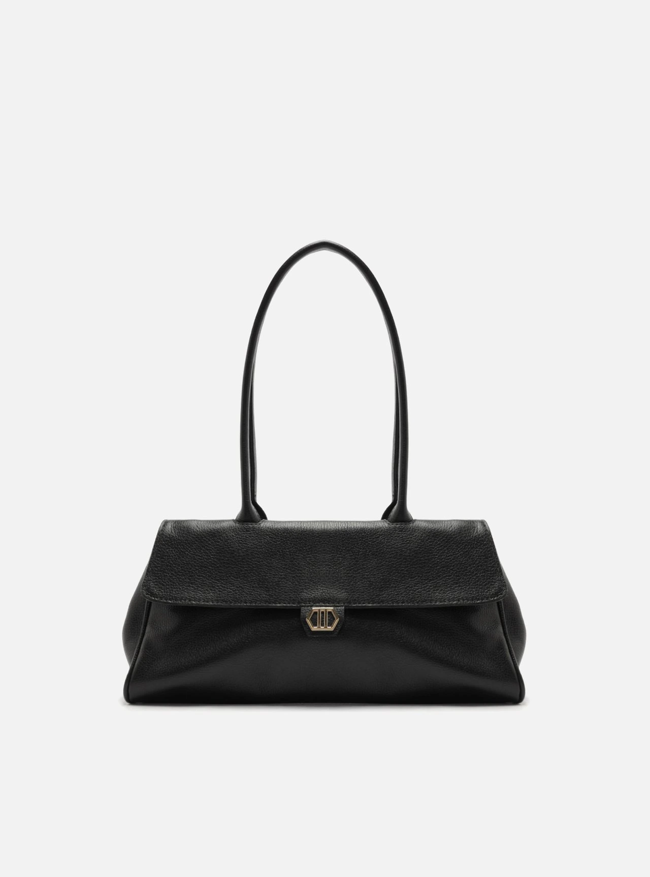Bolsa Shoulder Preta Couro Média Metais