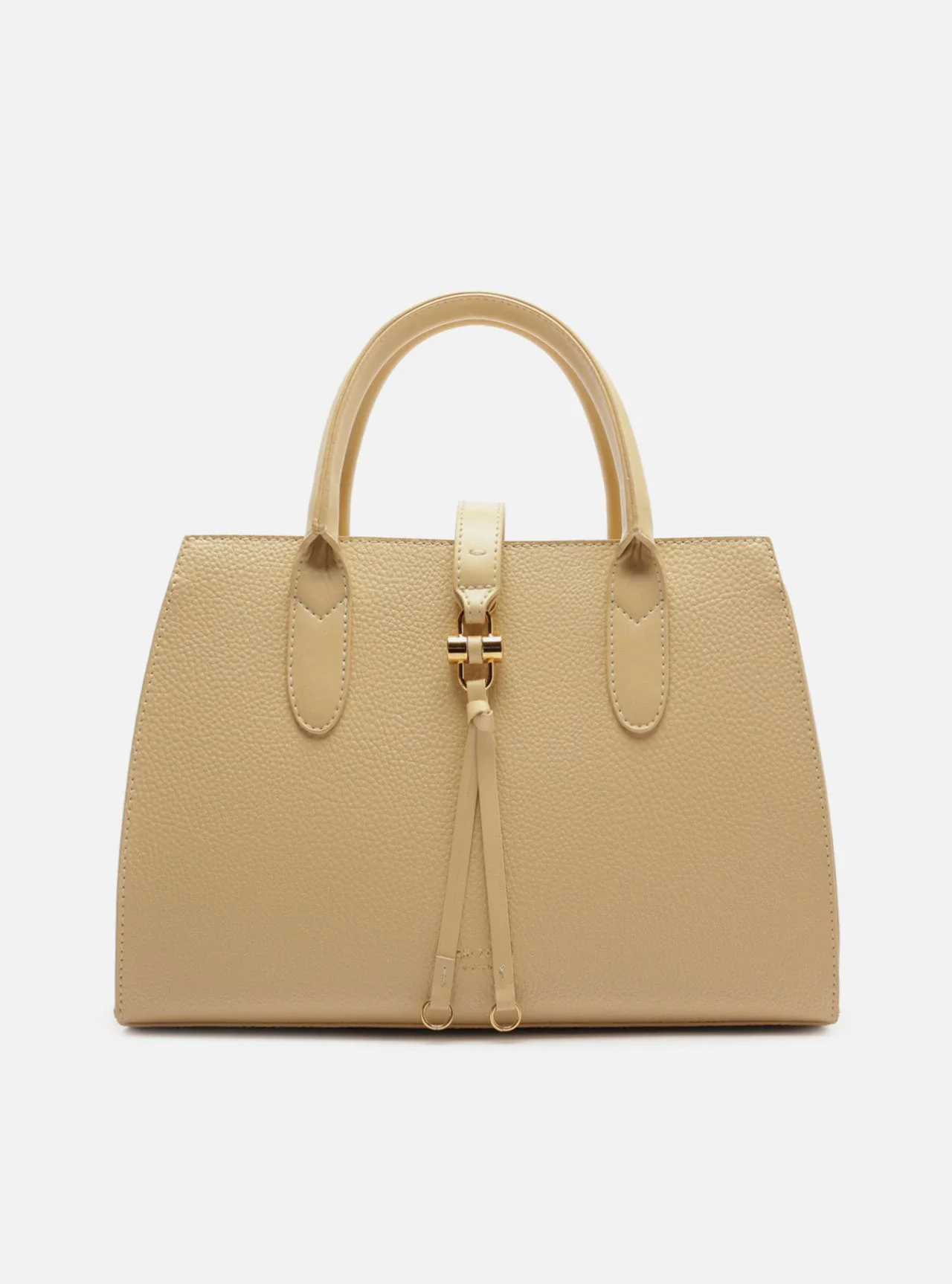Bolsa Tote Bege Grande Metal Tiras Frontais