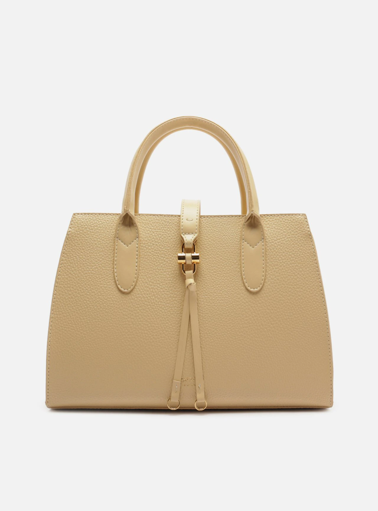 Bolsa Tote Bege Grande Metal Tiras Frontais