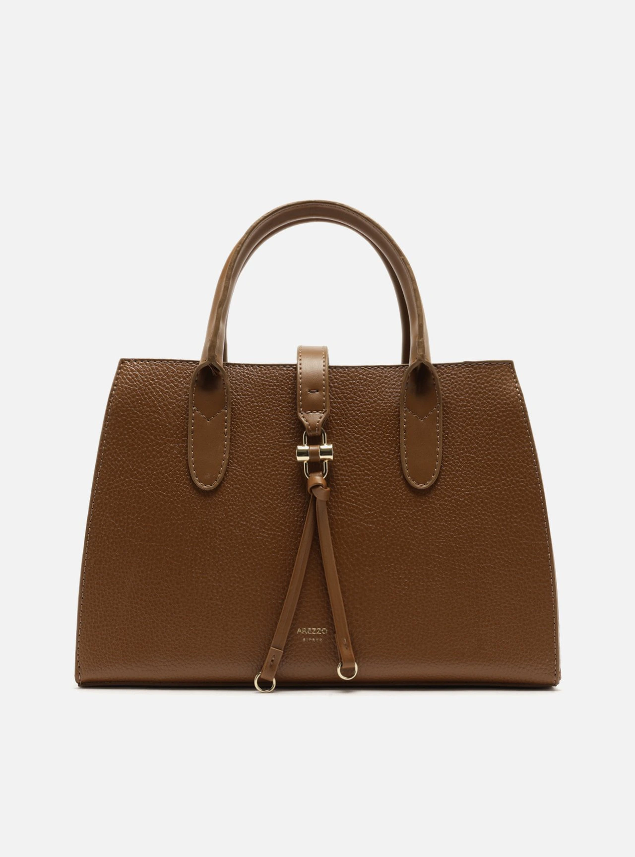 Bolsa Tote Marrom Grande Metal Tiras Frontais
