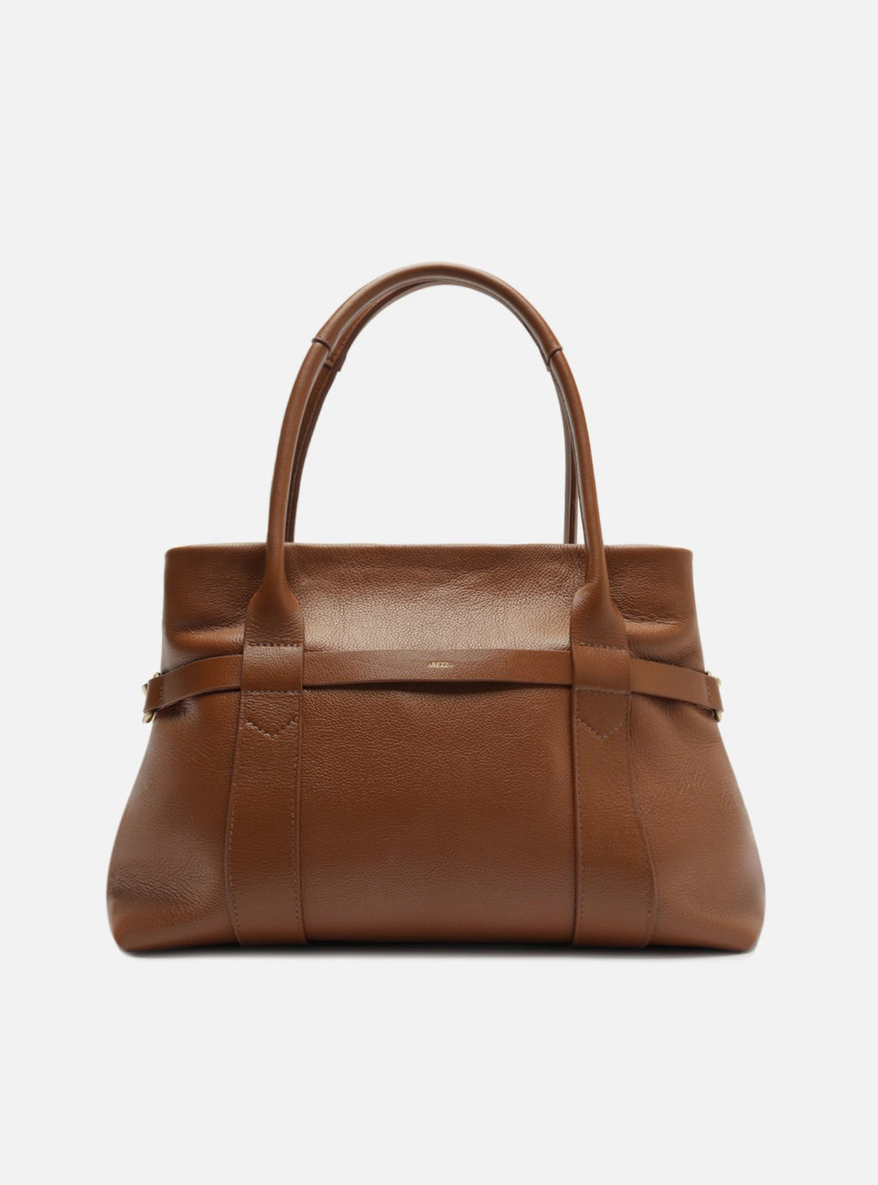 Bolsa Tote Marrom Couro Grande Metais