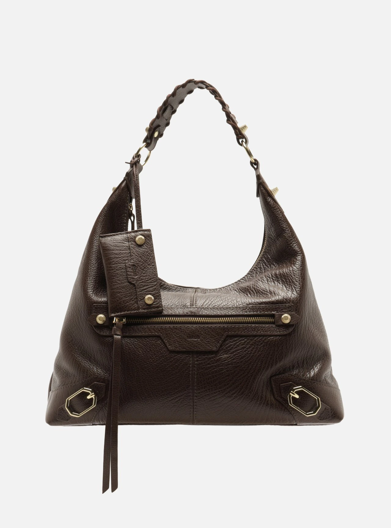 Bolsa Hobo Marrom Couro Média Alça Tressê
