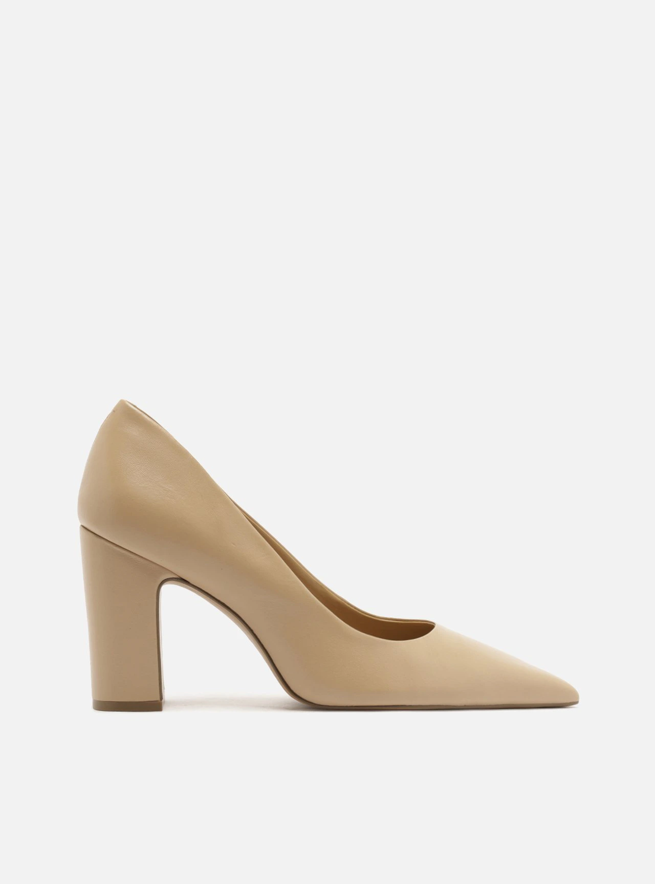 Scarpin Nude Couro Salto Bloco