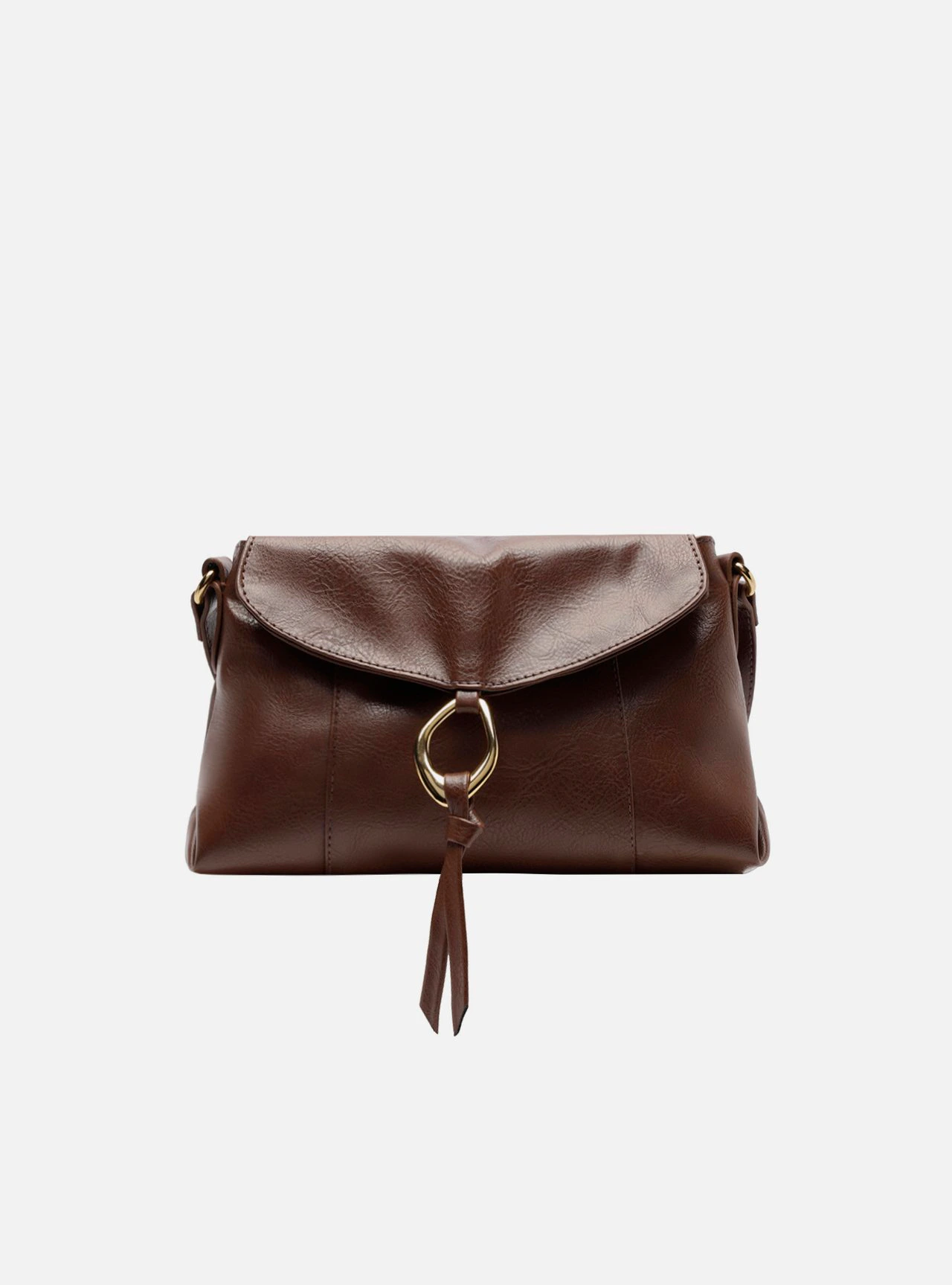Bolsa Tiracolo Marrom Média Argola Franja